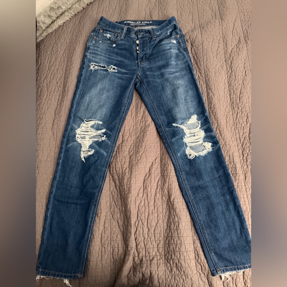 American Eagle Outfitters Ripped Blue High Rise Boyfriend Jeans